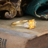 1 Carat Emerald Cut Citrine Engagement Ring Classic Side Stone Wedding Ring